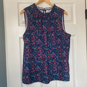 SimpleFun Womens Tank Tops Ruffle High Neck Pleated Floral Sleeveless Blouse